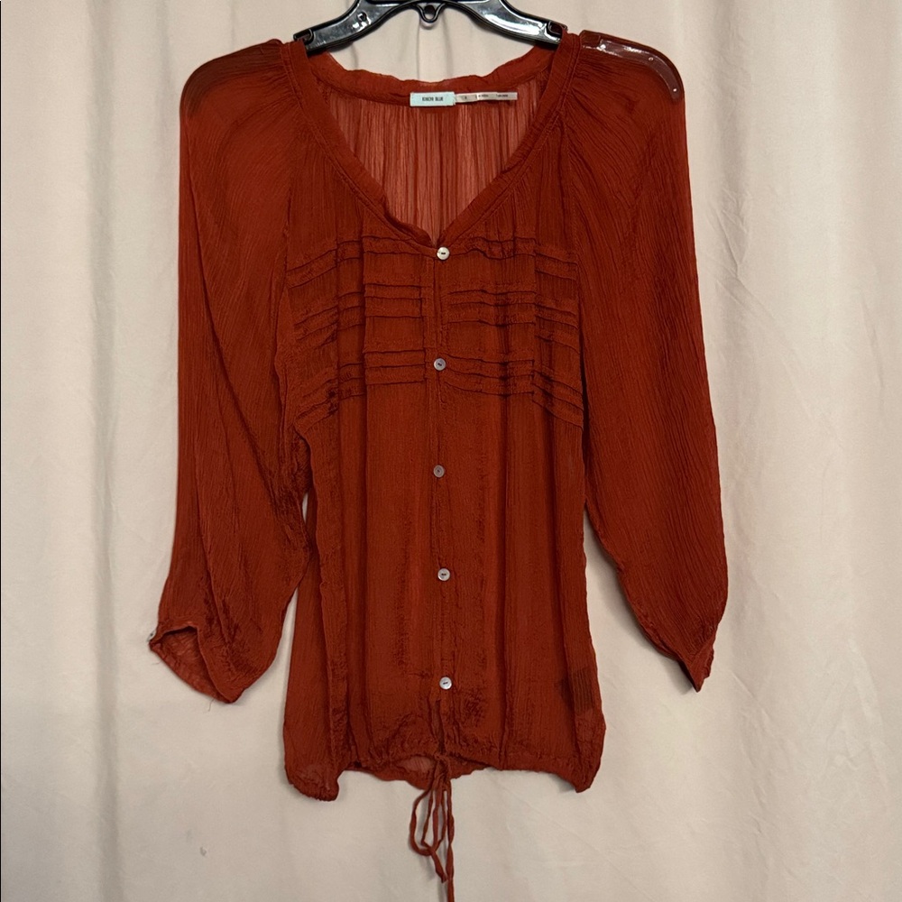 Kimchi Blue Sheer Buttoned Blouse, Size S, Color Auburn - Picture 1 of 7